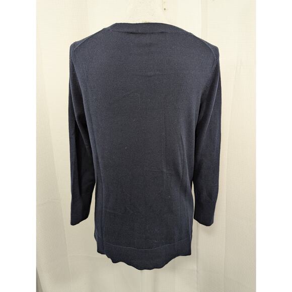 LOFT! DEEPEST NAVY BLUE LIGHTWEIGHT SWEATER, "L'AMOUR" KNIT GRAPHIC- CREAM! SZ M - Picture 5 of 8